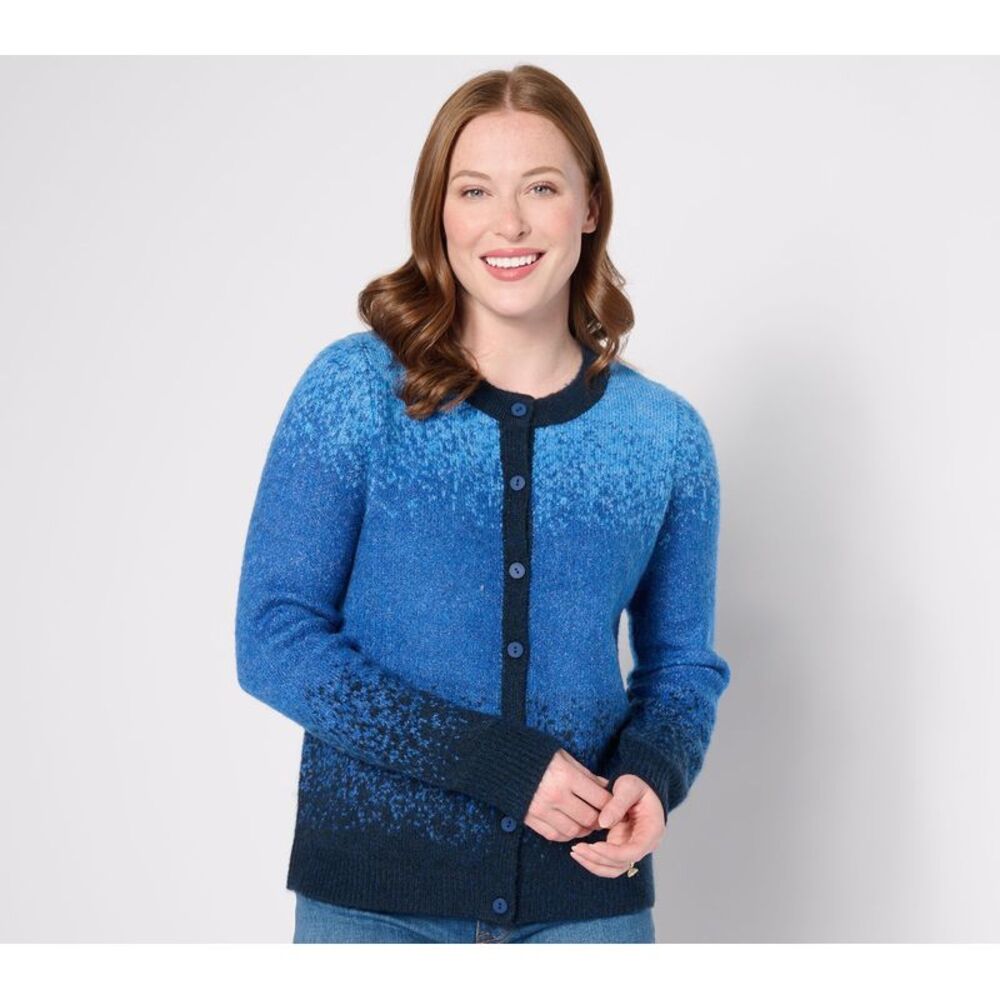 LOGO by Lori Goldstein Women's Top Plus Sz Sweater 2X Brushed Ombre Blue A628696